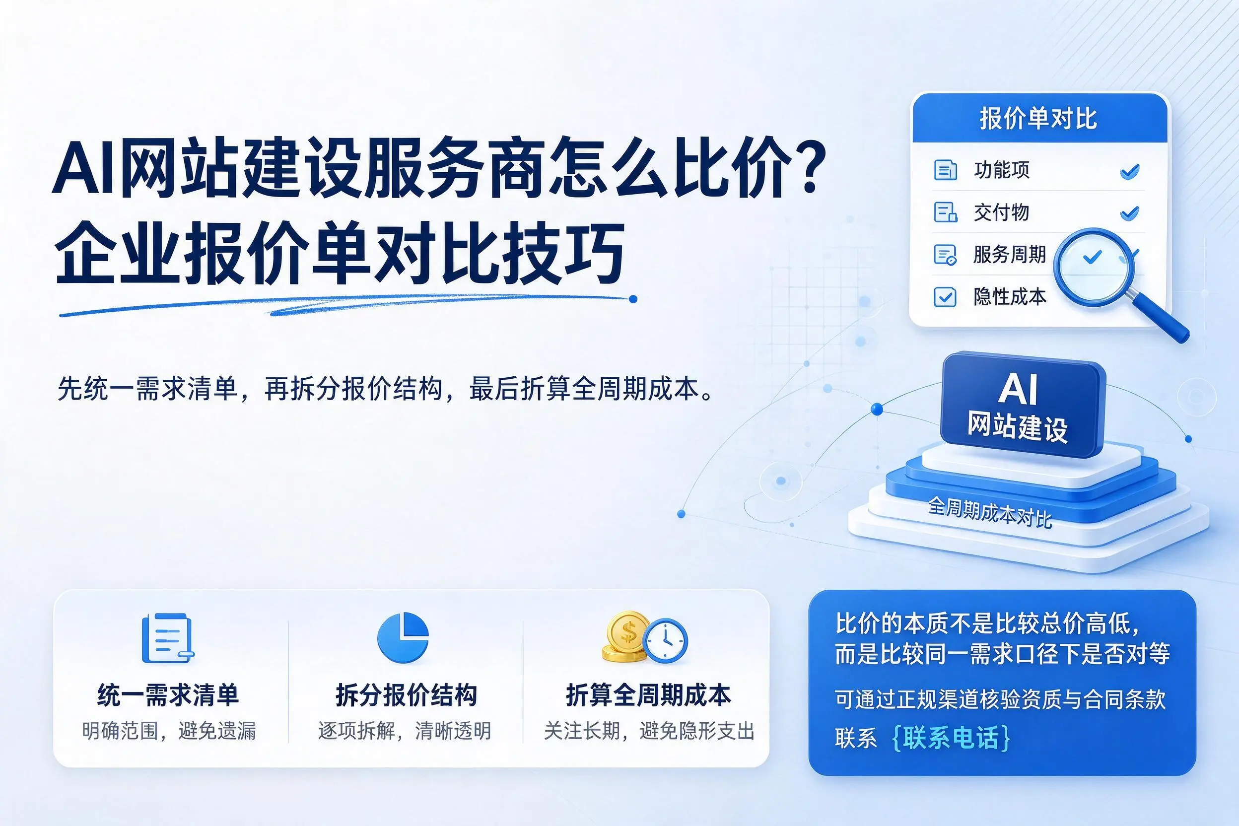 AI网站建设服务商怎么比价？广安企业报价单对比技巧