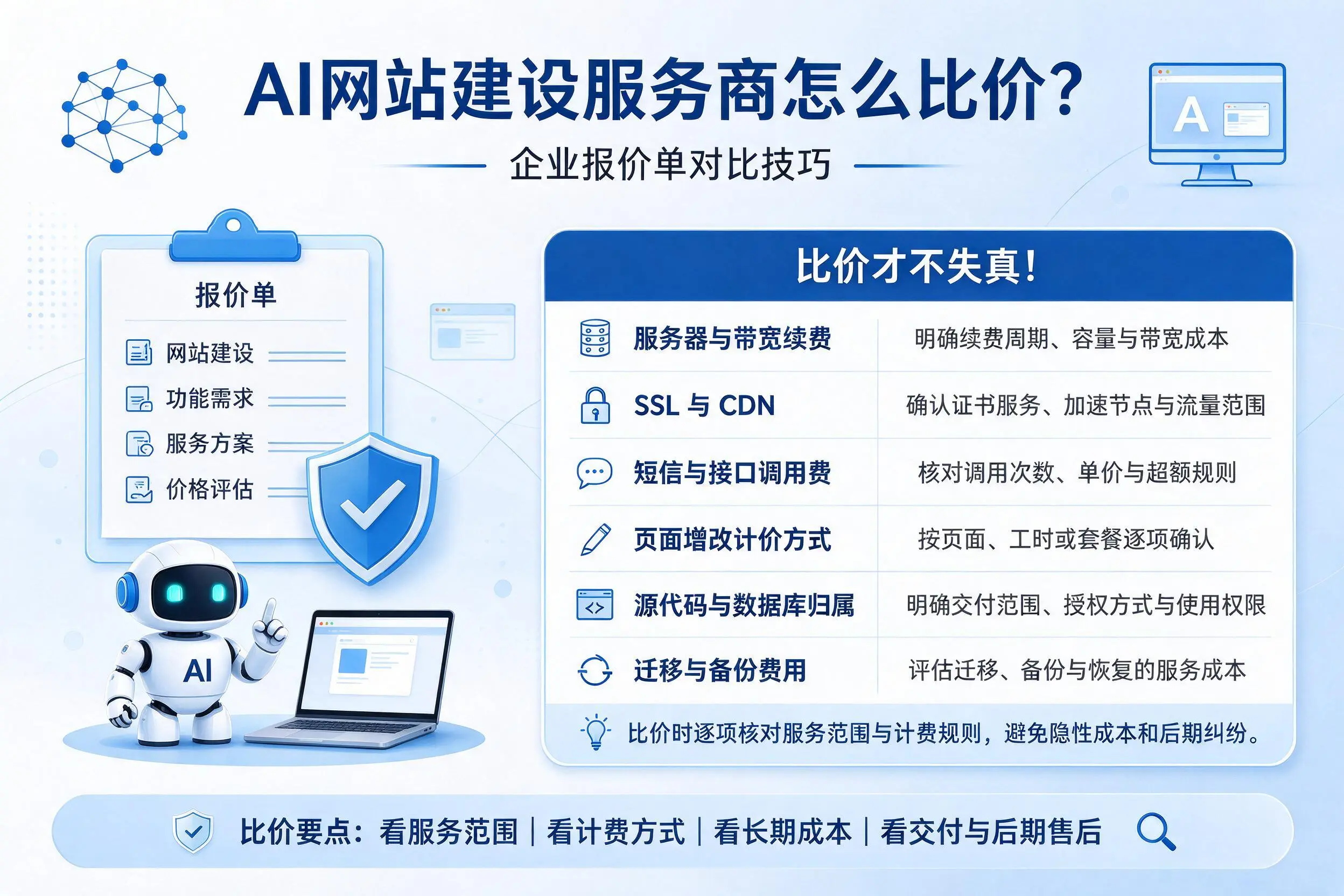 AI网站建设服务商怎么比价？广安企业报价单对比技巧