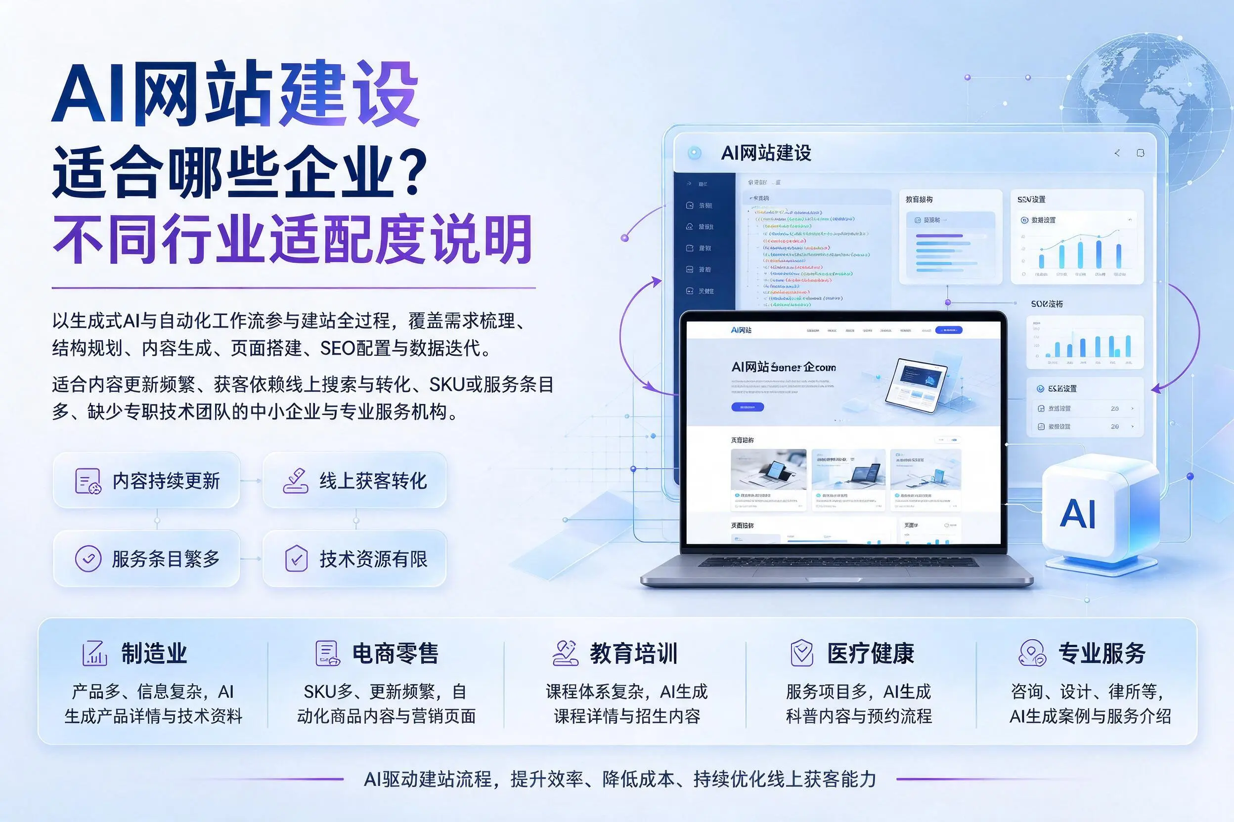 AI网站建设适合哪些企业?广安不同行业适配度说明